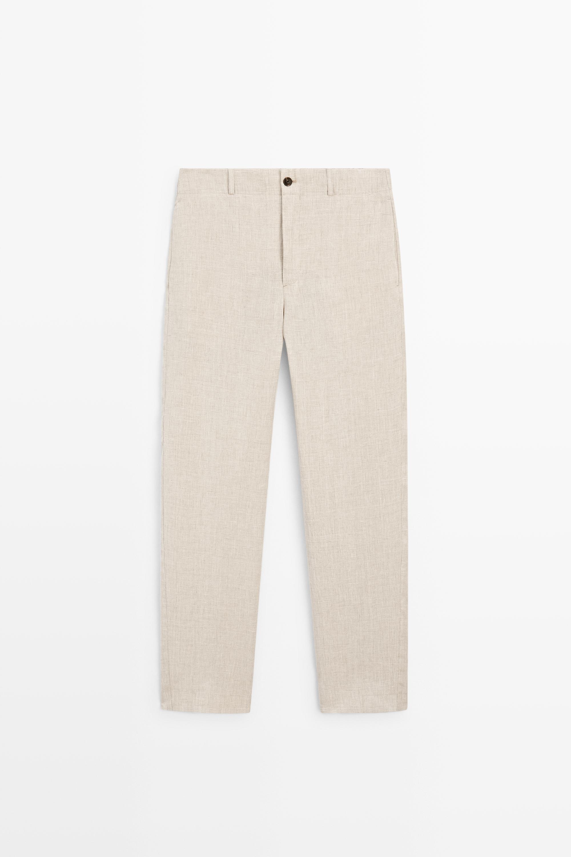 100% linen check pants